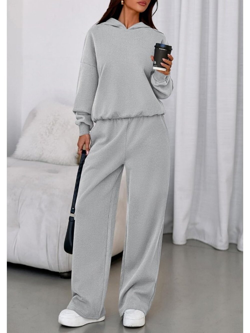 🆕 Women's Sweatsuits 2 Piece Sets Grey Casual Long Sleeve Sweatpants Fall - Picture 5 of 6